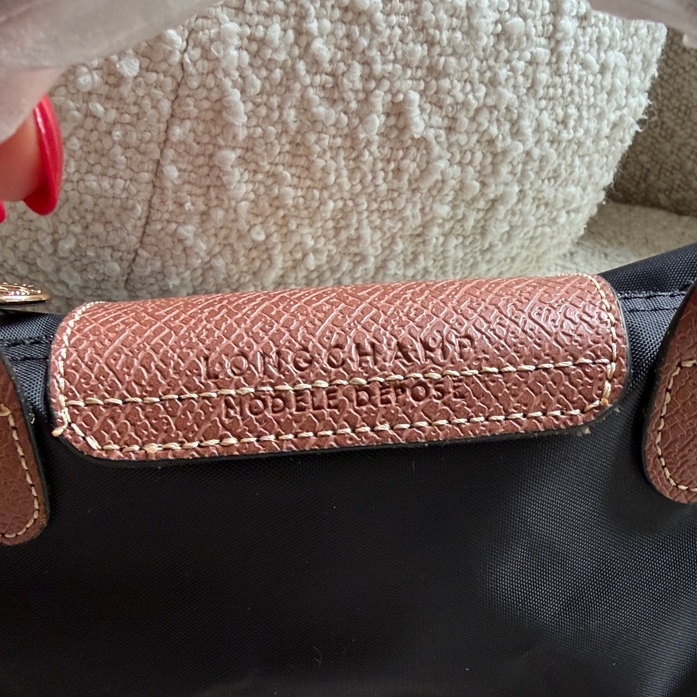 Longchamp Mini Le Pliage  in Black with Brown Trim - Picture 6 of 8